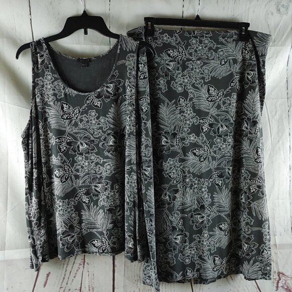J. Jill Wearever Collection Size XL Charcoal Floral Tank Top & Skirt Outfit Set - Picture 1 of 12